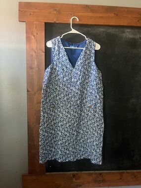 J.McLaughlin Size L Blue Multi Floral Rue 100% Linen Sheath Dress euc